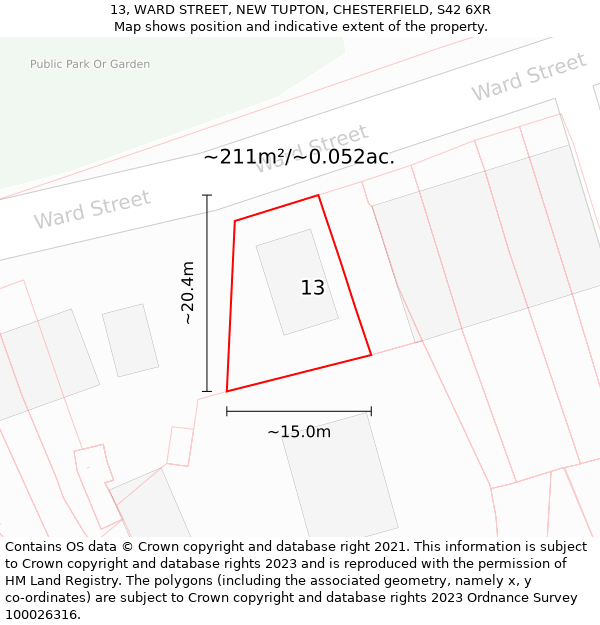 13, WARD STREET, NEW TUPTON, CHESTERFIELD, S42 6XR: Plot and title map