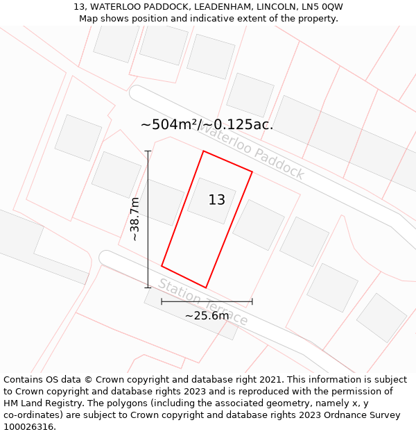 13, WATERLOO PADDOCK, LEADENHAM, LINCOLN, LN5 0QW: Plot and title map