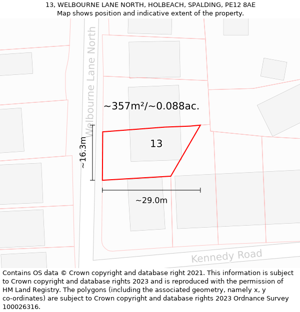 13, WELBOURNE LANE NORTH, HOLBEACH, SPALDING, PE12 8AE: Plot and title map