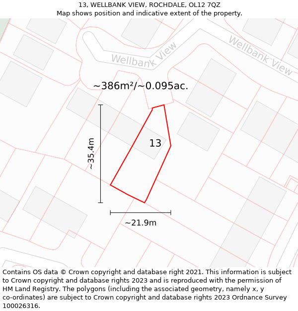 13, WELLBANK VIEW, ROCHDALE, OL12 7QZ: Plot and title map