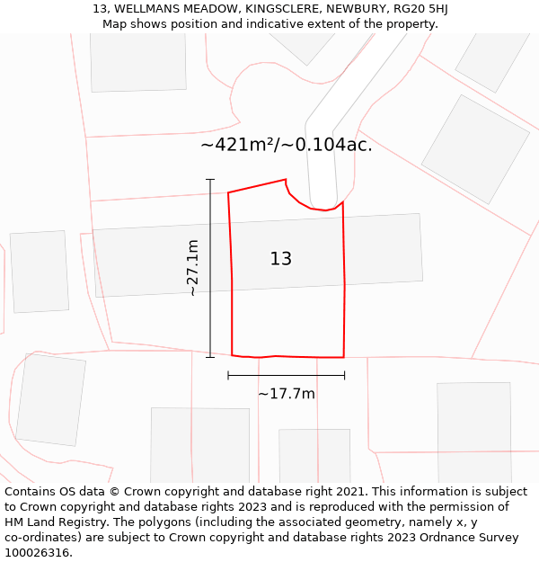 13, WELLMANS MEADOW, KINGSCLERE, NEWBURY, RG20 5HJ: Plot and title map