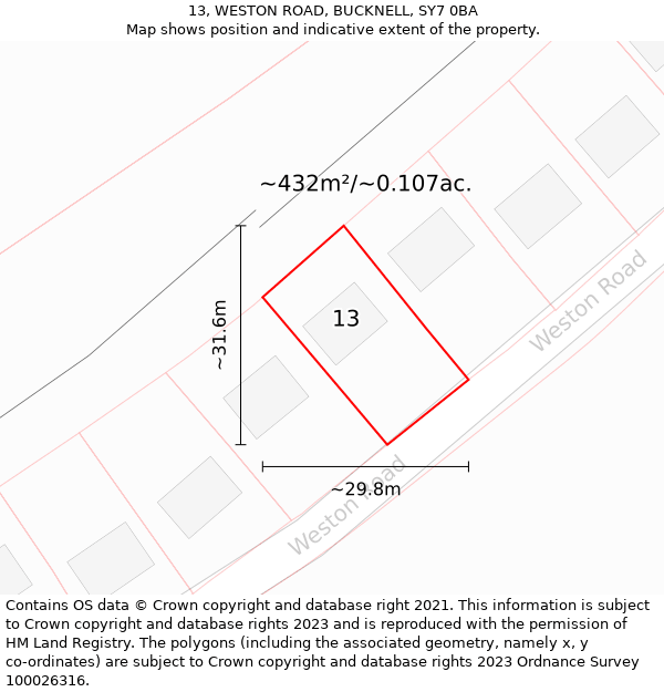 13, WESTON ROAD, BUCKNELL, SY7 0BA: Plot and title map