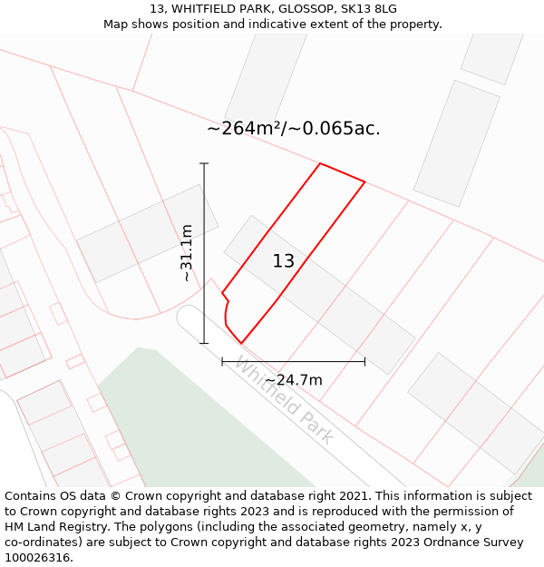 13, WHITFIELD PARK, GLOSSOP, SK13 8LG: Plot and title map