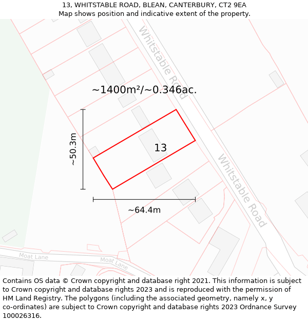 13, WHITSTABLE ROAD, BLEAN, CANTERBURY, CT2 9EA: Plot and title map