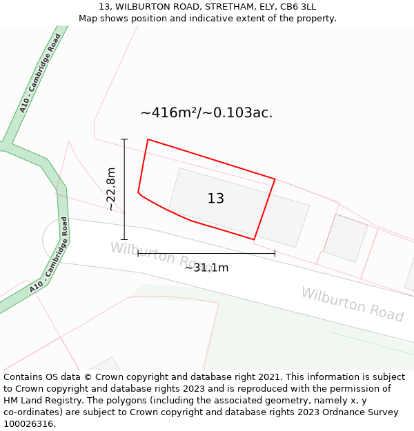 13, WILBURTON ROAD, STRETHAM, ELY, CB6 3LL: Plot and title map