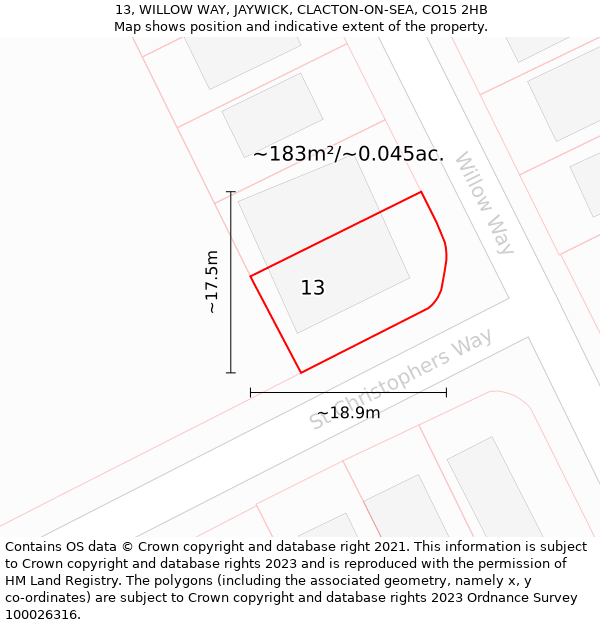 13, WILLOW WAY, JAYWICK, CLACTON-ON-SEA, CO15 2HB: Plot and title map