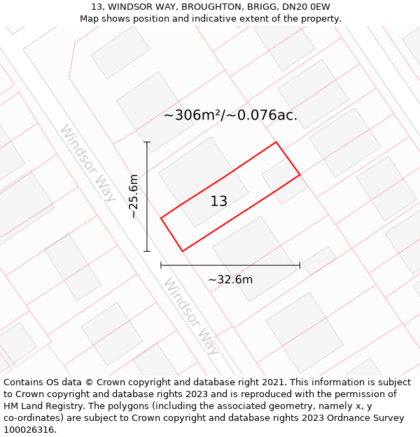 13, WINDSOR WAY, BROUGHTON, BRIGG, DN20 0EW: Plot and title map