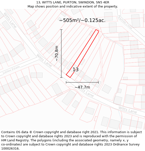 13, WITTS LANE, PURTON, SWINDON, SN5 4ER: Plot and title map