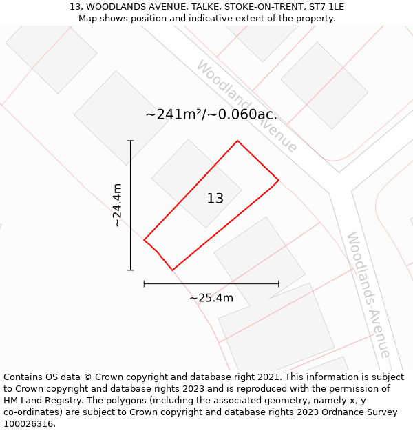 13, WOODLANDS AVENUE, TALKE, STOKE-ON-TRENT, ST7 1LE: Plot and title map