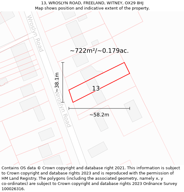 13, WROSLYN ROAD, FREELAND, WITNEY, OX29 8HJ: Plot and title map