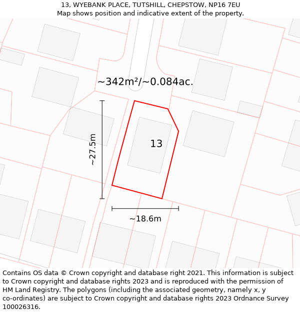 13, WYEBANK PLACE, TUTSHILL, CHEPSTOW, NP16 7EU: Plot and title map