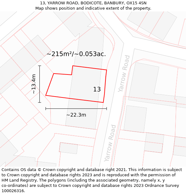 13, YARROW ROAD, BODICOTE, BANBURY, OX15 4SN: Plot and title map