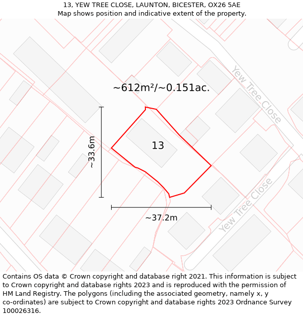 13, YEW TREE CLOSE, LAUNTON, BICESTER, OX26 5AE: Plot and title map