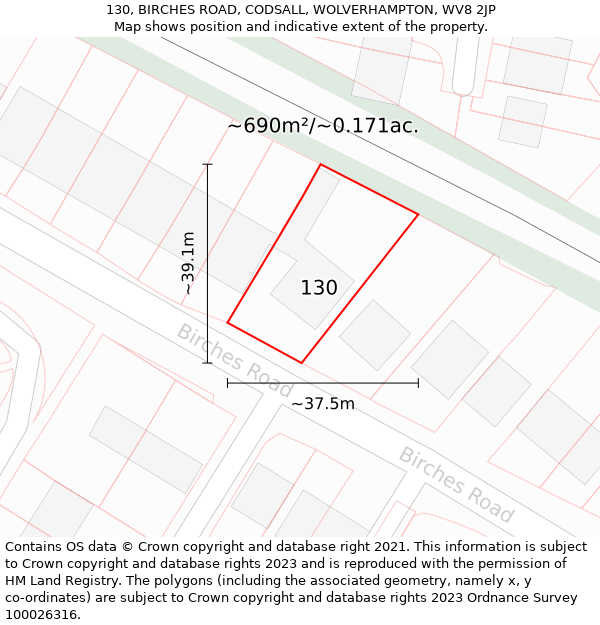 130, BIRCHES ROAD, CODSALL, WOLVERHAMPTON, WV8 2JP: Plot and title map