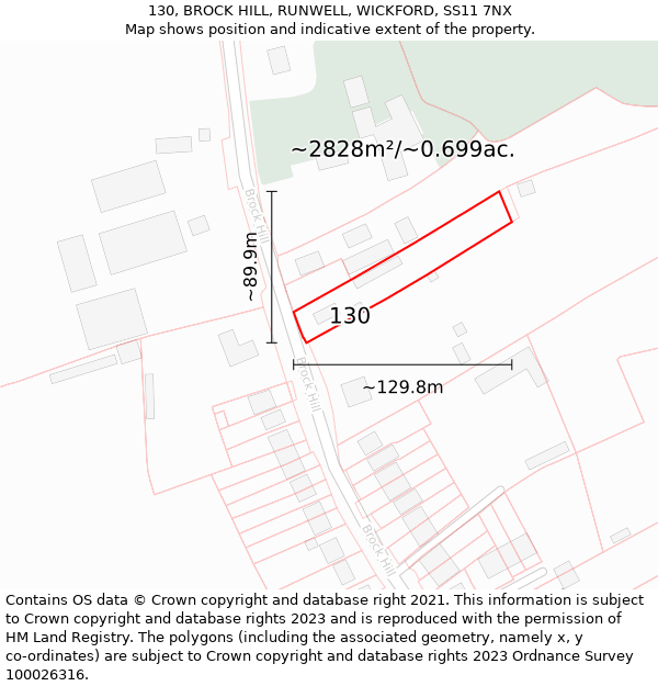 130, BROCK HILL, RUNWELL, WICKFORD, SS11 7NX: Plot and title map