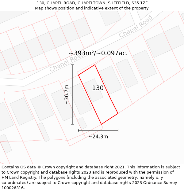 130, CHAPEL ROAD, CHAPELTOWN, SHEFFIELD, S35 1ZF: Plot and title map