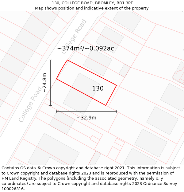 130, COLLEGE ROAD, BROMLEY, BR1 3PF: Plot and title map