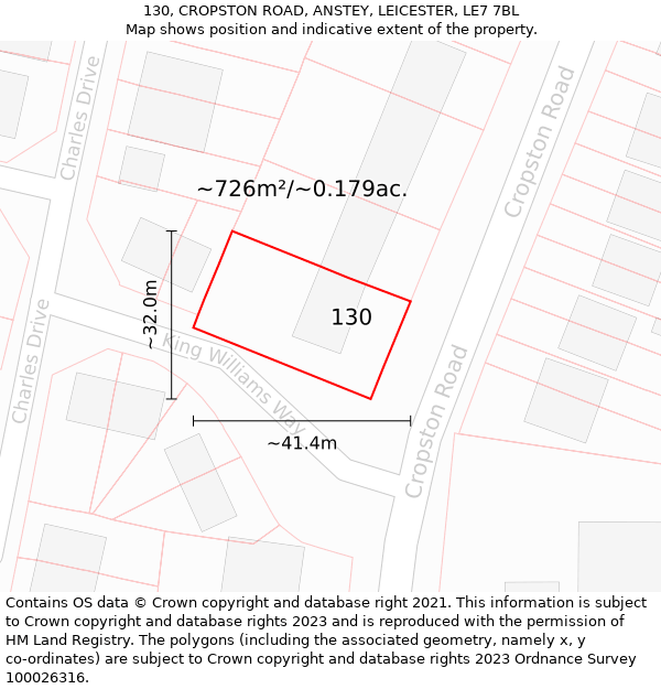 130, CROPSTON ROAD, ANSTEY, LEICESTER, LE7 7BL: Plot and title map