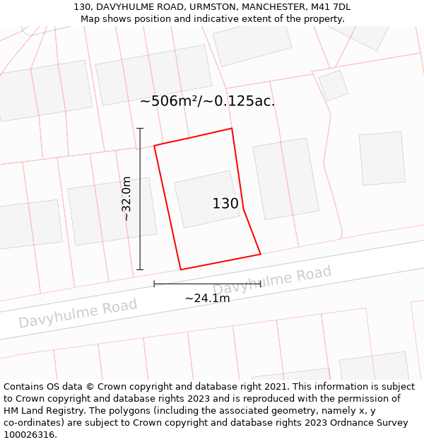 130, DAVYHULME ROAD, URMSTON, MANCHESTER, M41 7DL: Plot and title map