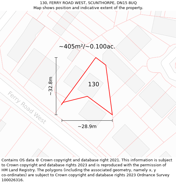 130, FERRY ROAD WEST, SCUNTHORPE, DN15 8UQ: Plot and title map