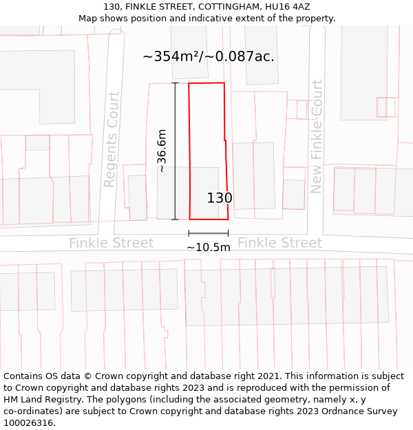 130, FINKLE STREET, COTTINGHAM, HU16 4AZ: Plot and title map