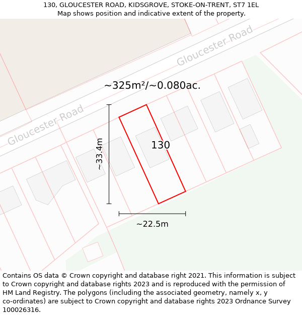 130, GLOUCESTER ROAD, KIDSGROVE, STOKE-ON-TRENT, ST7 1EL: Plot and title map