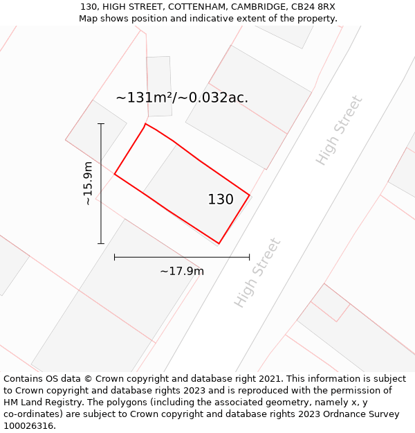 130, HIGH STREET, COTTENHAM, CAMBRIDGE, CB24 8RX: Plot and title map