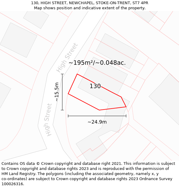 130, HIGH STREET, NEWCHAPEL, STOKE-ON-TRENT, ST7 4PR: Plot and title map