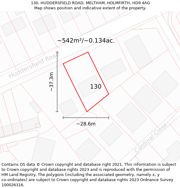 130, HUDDERSFIELD ROAD, MELTHAM, HOLMFIRTH, HD9 4AG: Plot and title map