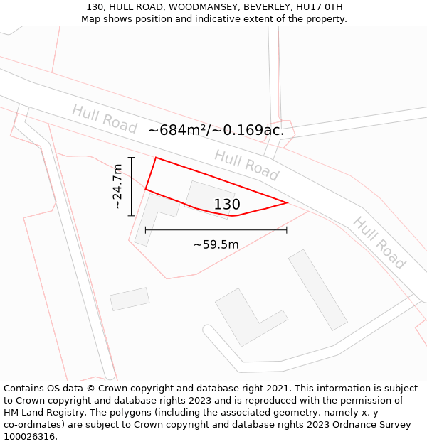 130, HULL ROAD, WOODMANSEY, BEVERLEY, HU17 0TH: Plot and title map