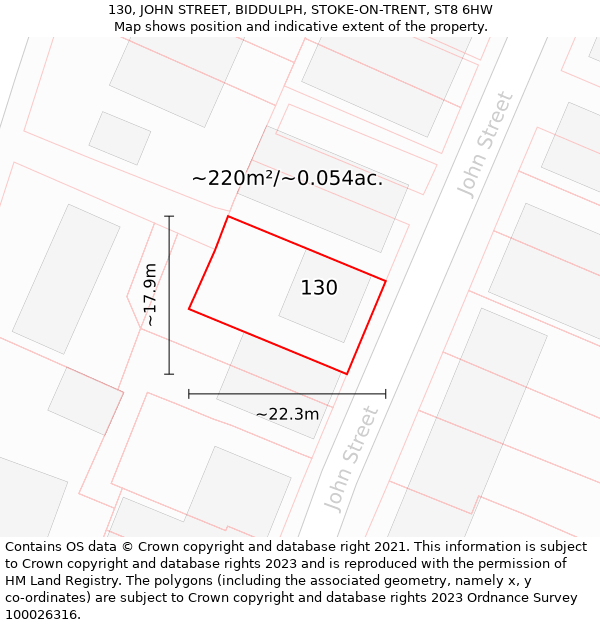 130, JOHN STREET, BIDDULPH, STOKE-ON-TRENT, ST8 6HW: Plot and title map