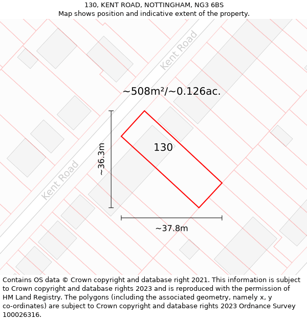 130, KENT ROAD, NOTTINGHAM, NG3 6BS: Plot and title map