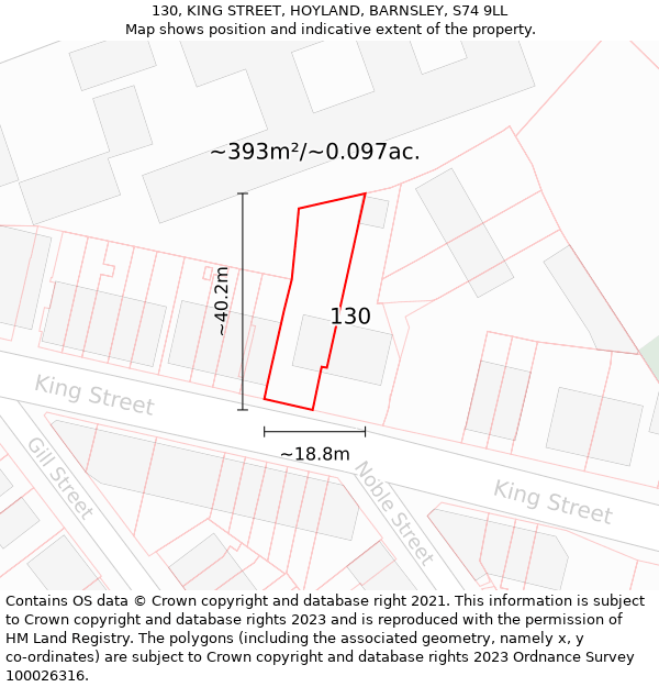 130, KING STREET, HOYLAND, BARNSLEY, S74 9LL: Plot and title map