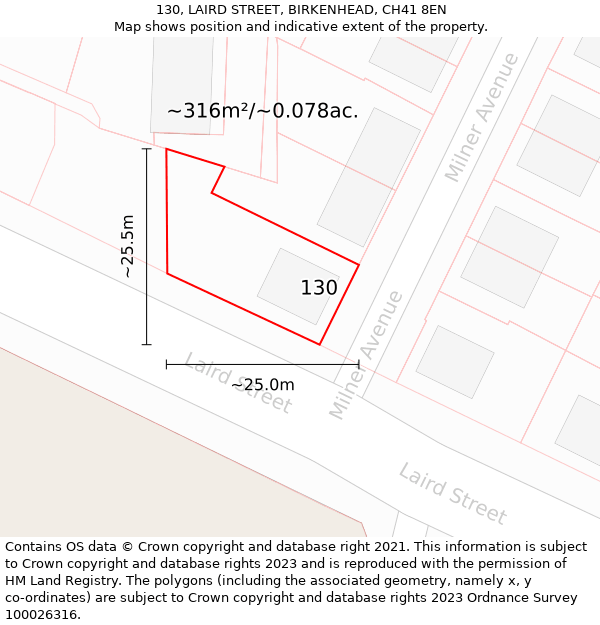 130, LAIRD STREET, BIRKENHEAD, CH41 8EN: Plot and title map