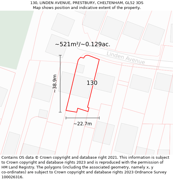 130, LINDEN AVENUE, PRESTBURY, CHELTENHAM, GL52 3DS: Plot and title map