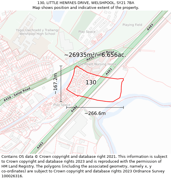 130, LITTLE HENFAES DRIVE, WELSHPOOL, SY21 7BA: Plot and title map
