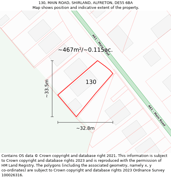 130, MAIN ROAD, SHIRLAND, ALFRETON, DE55 6BA: Plot and title map