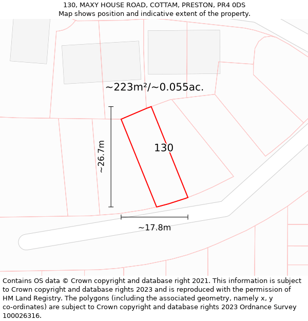 130, MAXY HOUSE ROAD, COTTAM, PRESTON, PR4 0DS: Plot and title map