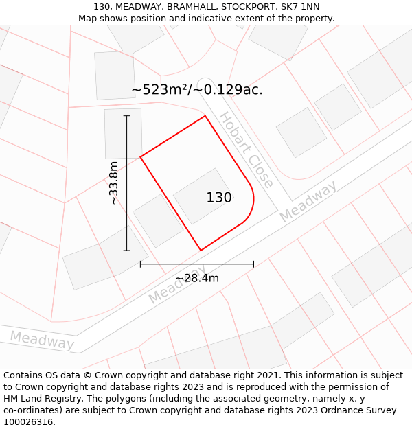 130, MEADWAY, BRAMHALL, STOCKPORT, SK7 1NN: Plot and title map