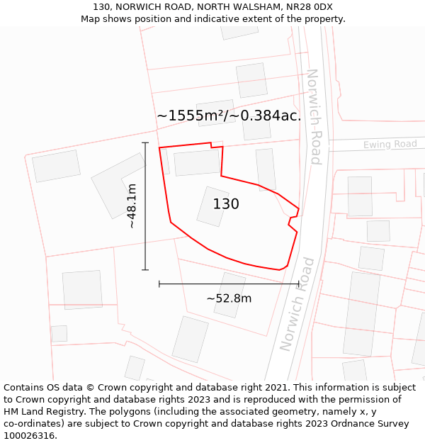 130, NORWICH ROAD, NORTH WALSHAM, NR28 0DX: Plot and title map
