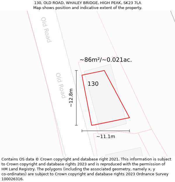 130, OLD ROAD, WHALEY BRIDGE, HIGH PEAK, SK23 7LA: Plot and title map