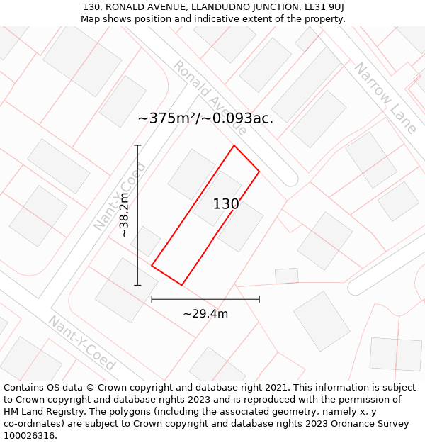 130, RONALD AVENUE, LLANDUDNO JUNCTION, LL31 9UJ: Plot and title map