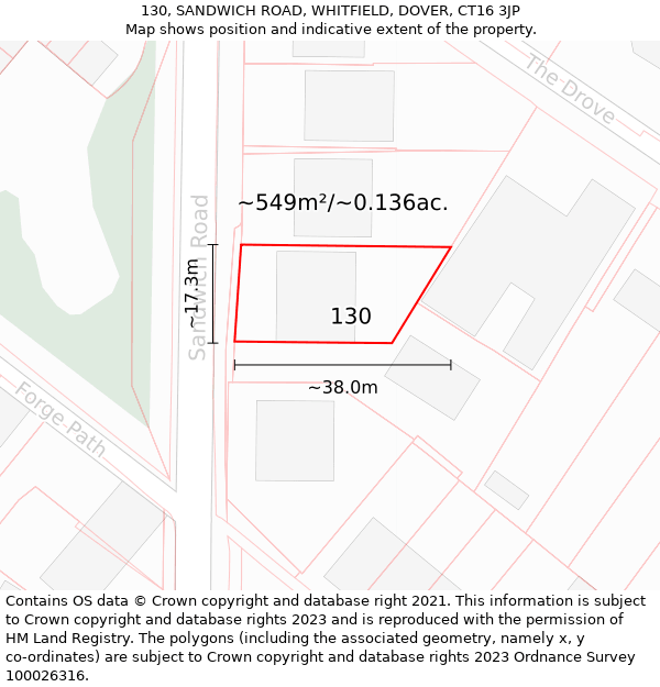 130, SANDWICH ROAD, WHITFIELD, DOVER, CT16 3JP: Plot and title map