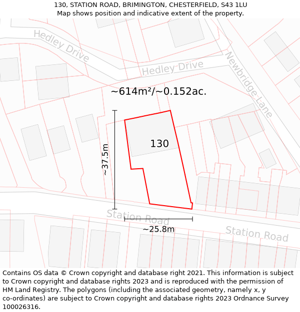 130, STATION ROAD, BRIMINGTON, CHESTERFIELD, S43 1LU: Plot and title map