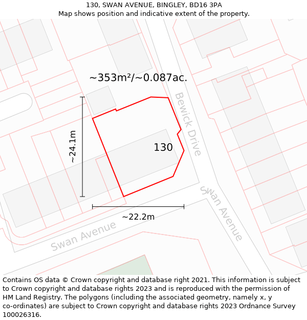 130, SWAN AVENUE, BINGLEY, BD16 3PA: Plot and title map