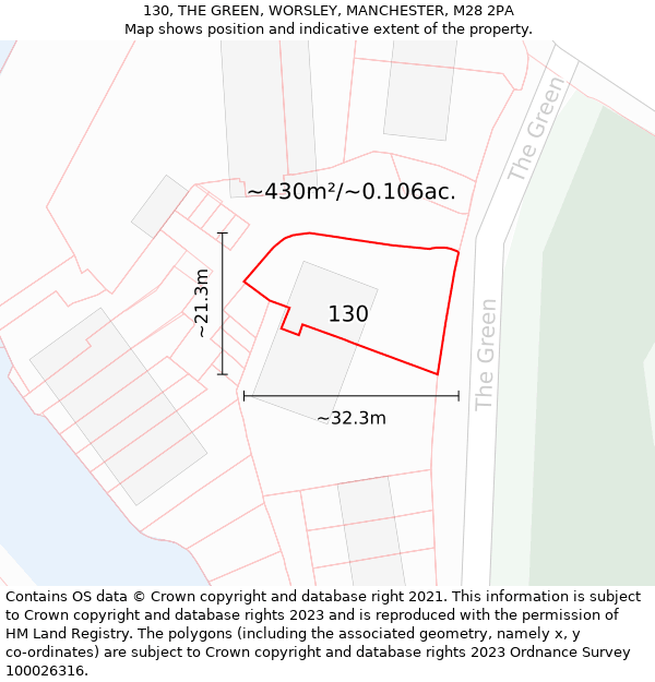 130, THE GREEN, WORSLEY, MANCHESTER, M28 2PA: Plot and title map