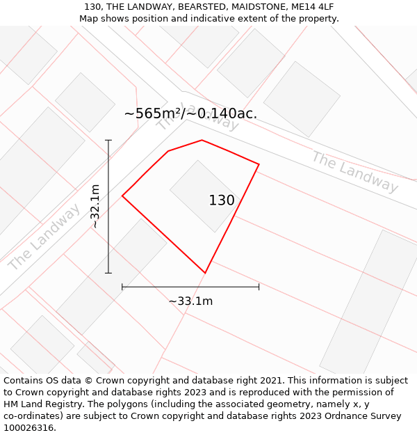 130, THE LANDWAY, BEARSTED, MAIDSTONE, ME14 4LF: Plot and title map