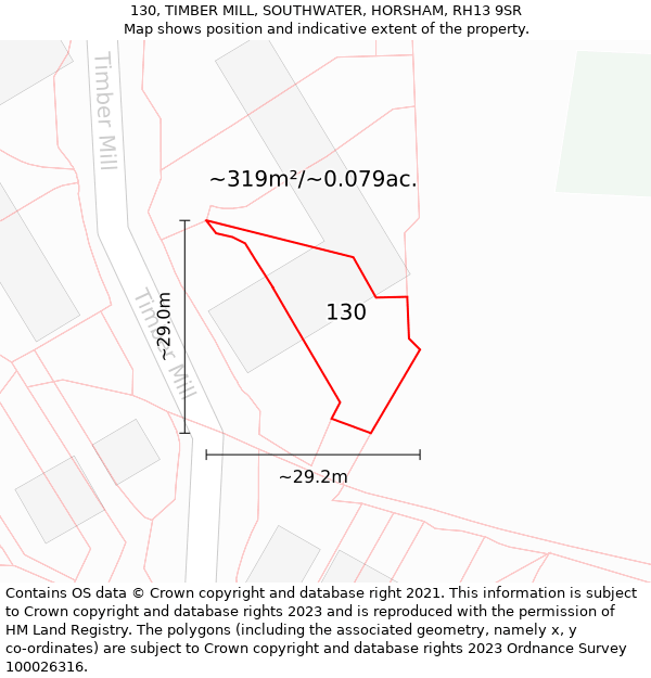 130, TIMBER MILL, SOUTHWATER, HORSHAM, RH13 9SR: Plot and title map