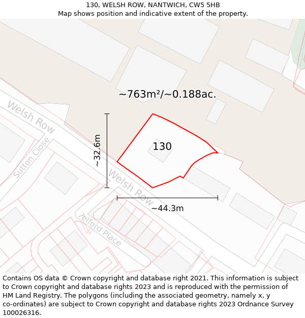 130, WELSH ROW, NANTWICH, CW5 5HB: Plot and title map