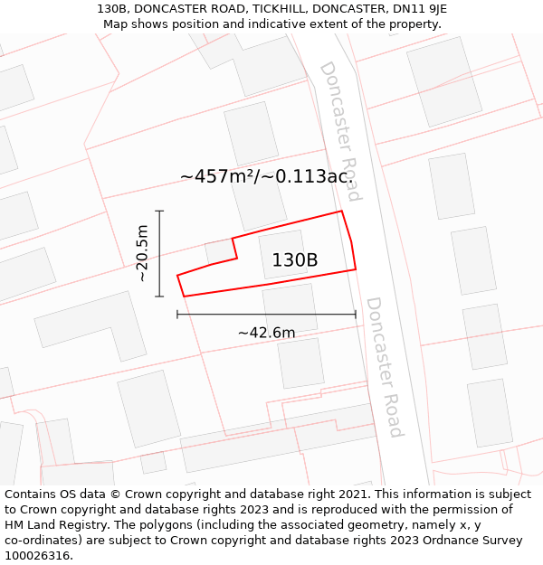 130B, DONCASTER ROAD, TICKHILL, DONCASTER, DN11 9JE: Plot and title map